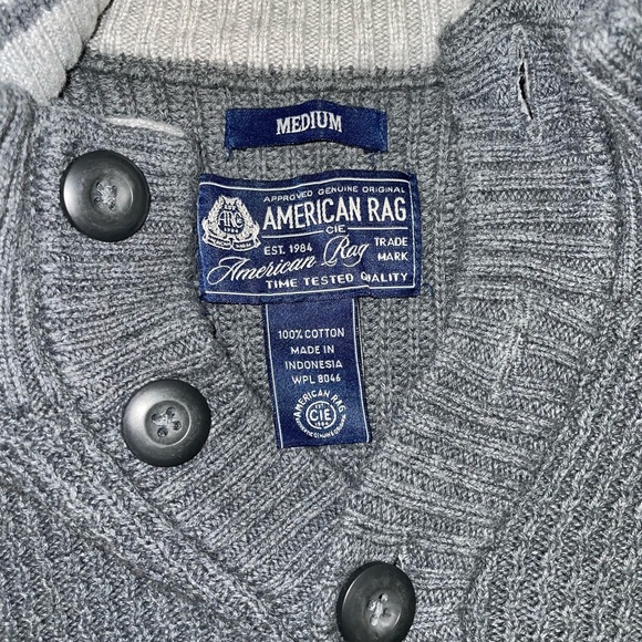 American Rag Cie 100% Cotton Men's Gray Knit Sweater Half Button Up (M) - Picture 4 of 5